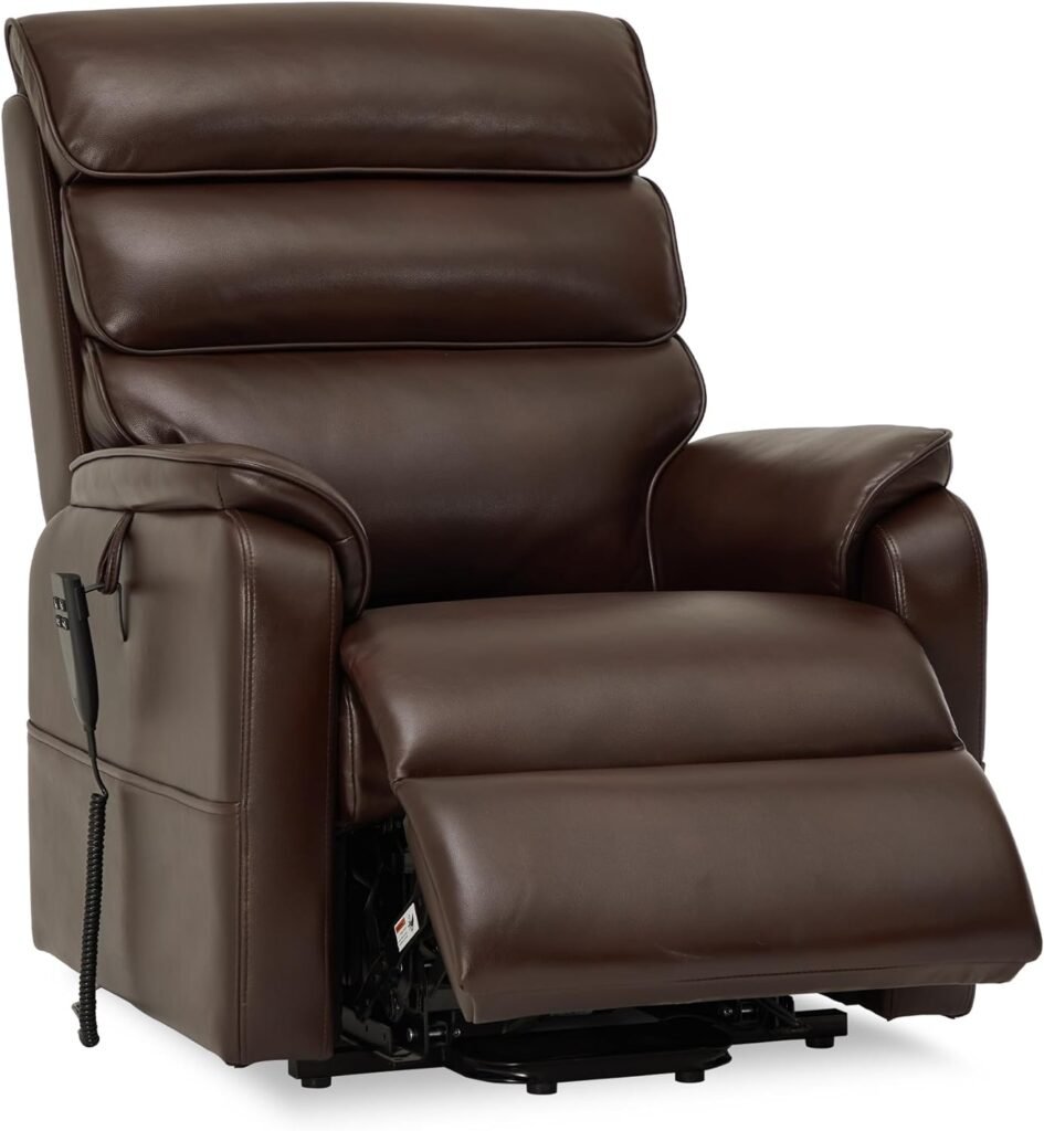 Irene House 9188 Lay Flat Lift Recliner Chair Heat Massage Dual Motor Infinite Position Up to 300 LBS Electric Power Lift Recliners, Medium(Brown Faux Leather)