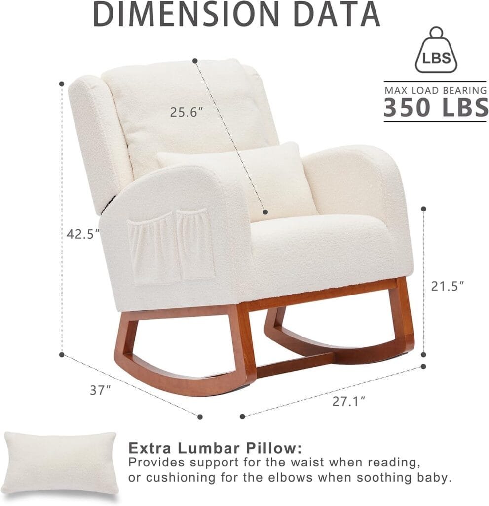 Iroomy Wooden Rocking Chair Nursery Rocking Chairs for Living Room, Nursery Glider Rocker Glider Chair for Nursery Chair for Baby/Kids Bedroom, Nursing Chair with High Backrest+2 Pockets(Beige)
