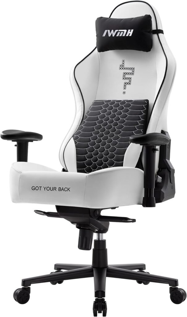 IWMH Gaming Chair Office Chair with Ergonomic Lumbar Support, High Back Executive Computer Chair, Swivel Rolling Desk Chair for Adults Teens with Headrest, 450LBS, White