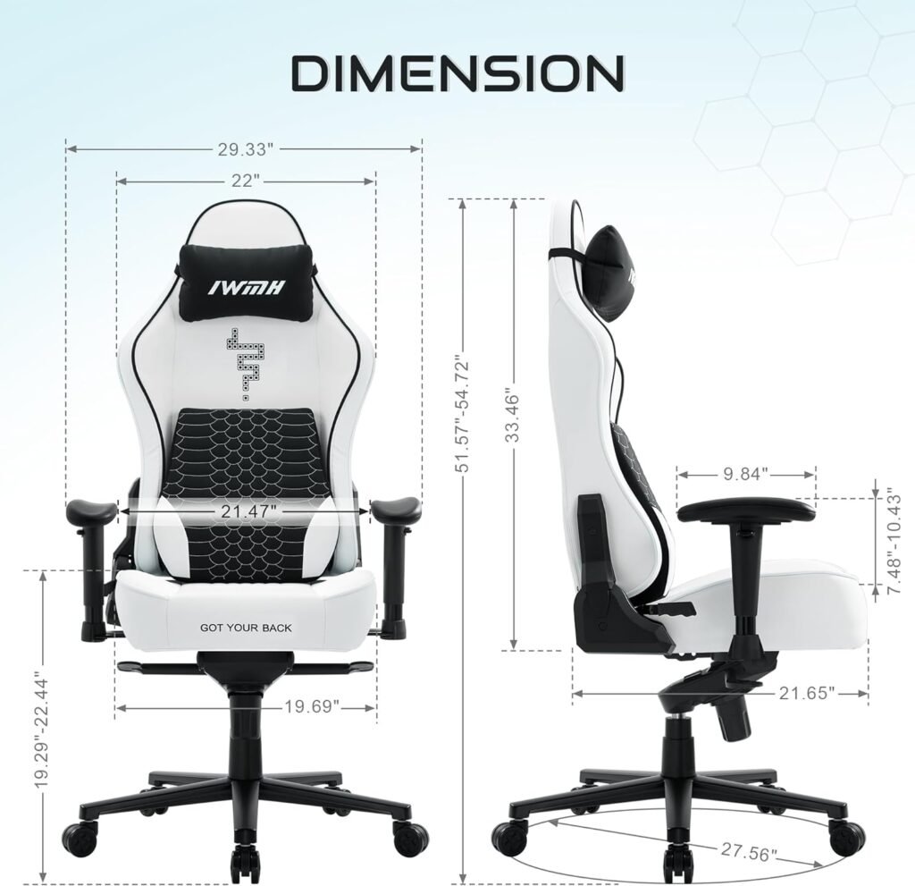 IWMH Gaming Chair Office Chair with Ergonomic Lumbar Support, High Back Executive Computer Chair, Swivel Rolling Desk Chair for Adults Teens with Headrest, 450LBS, White