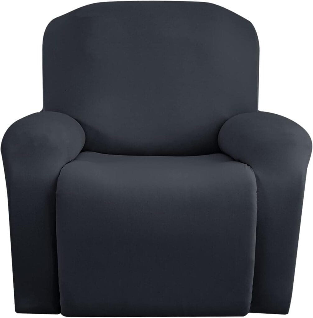 Jin Le Recliner Chair Covers Stretch Recliner Cover(Recliner, Drak Gray) 4 Pieces Recliner Cover for Large Recliner Soft Spandex with Pocket Elastic Bottom and Ties Furniture Protector for Pet