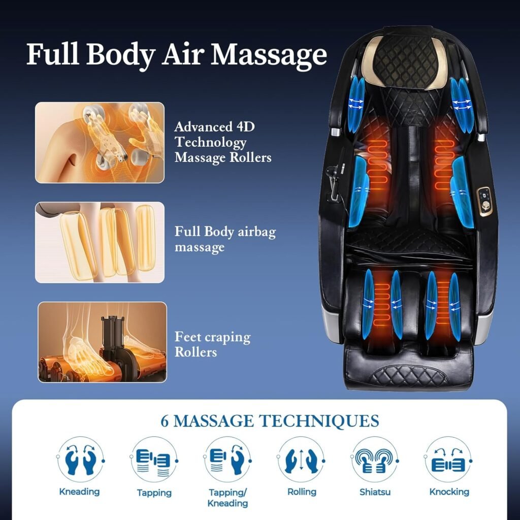 Kollecktiv 4D Massage Chair Full Body Zero Gravity Thai Stretching with 57 Dual-core SL Track, 12 Auto Massage Mode, Body Scaning, AI Voice  14 HD Control, Built-in Heat, Shortcut Key, Bluetooth