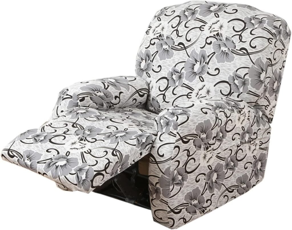 KRFOONN Recliner Slipcovers Printed Stretch Sofa Cover 4-Piece Lazy Boy Chair Covers Furniture Protector Leather Recliner Chair Cover with Side Pocket for Rocking Recliner, C16
