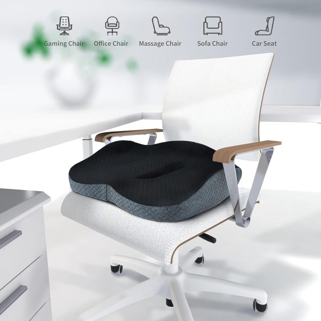 Large Seat Cushion 3D Full Wrap Office Chairs Cushions - Supportive Memory Foam Butt Pillow for Sciatica Pain Relief, Coccyx Seat Cushion for Tailbone Lower Back Pain for Home, Office and Car (Black)