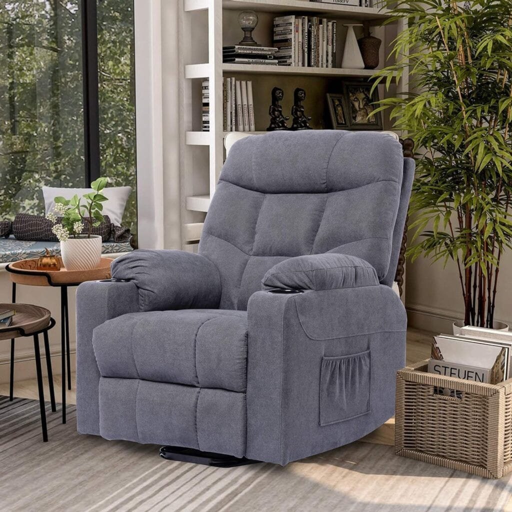 Living Room Power Lift Massage Recliner Chair for Elderly Heated Ergonomic Lounge Fabric Vibratory Massage Chair with Cup Holders/Heating/Remote Control Grey