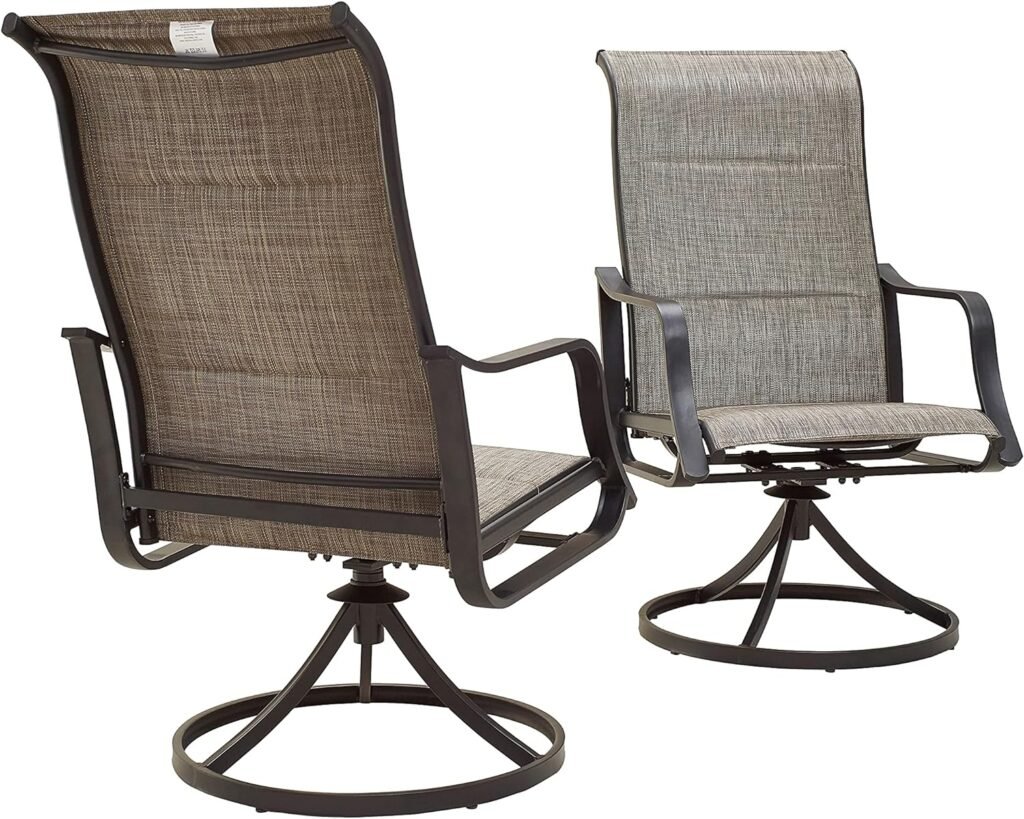 LOKATSE HOME Outdoor Patio Dining Chair Swivel Sling Rocker Set with Steel Metal Frame (Set of 2), Grey