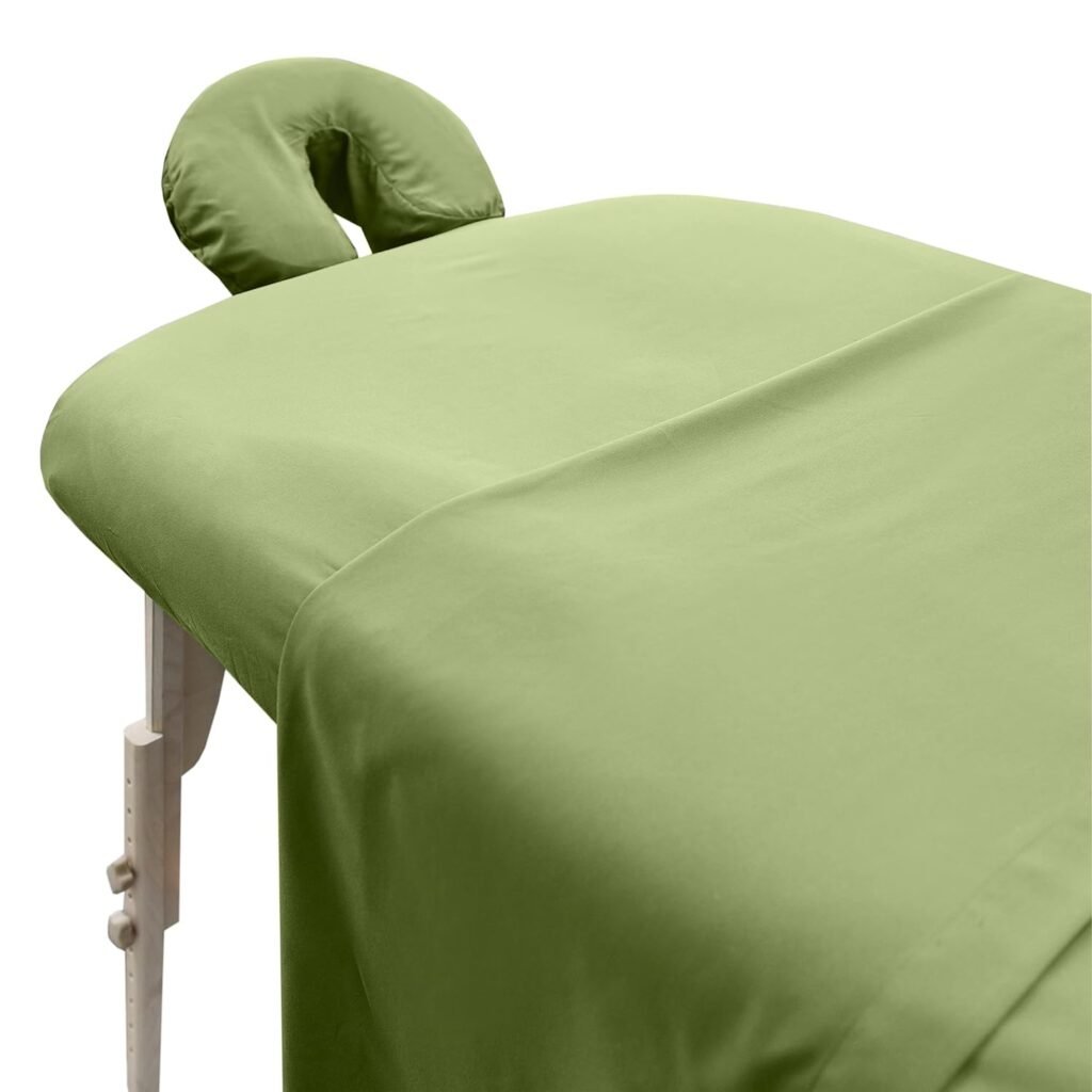 LONDON LINENS Soft Microfiber 3-Piece Massage Table Sheets - Super Lightweight, Stain and Wrinkle Resistant - Includes Table Cover, Fitted Sheet, and Face Rest Cover (Sage Green)