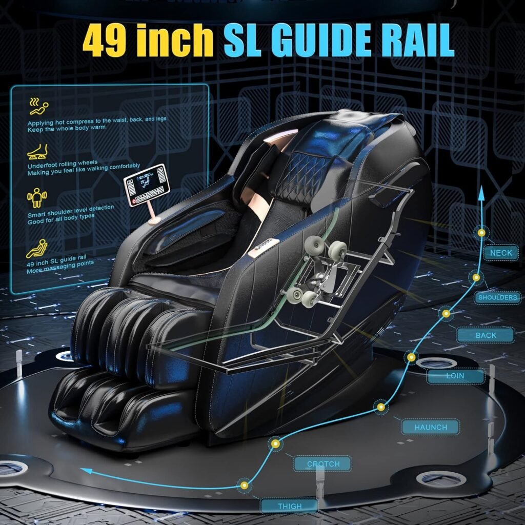 Luxury Massage Chair Full Body, Ergonomic SL-Track Zero Gravity Massage Chairs with Mat, Back Heating, AI Voice Control, Thai Stretch, Bluetooth Speaker, Airbags, Deep Tissue Massage Black