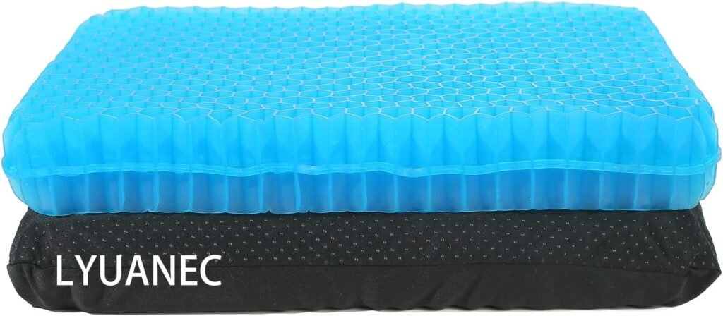 LYUANEC Gel Seat Cushion 2.4 Inch Thick, Double Thicken Layer, Relief Tailbone Pressure, Breathable Honeycomb Design Gel Cushion with Washable Non-Slip Cover for Office Chair, Car Seat, Wheelchair