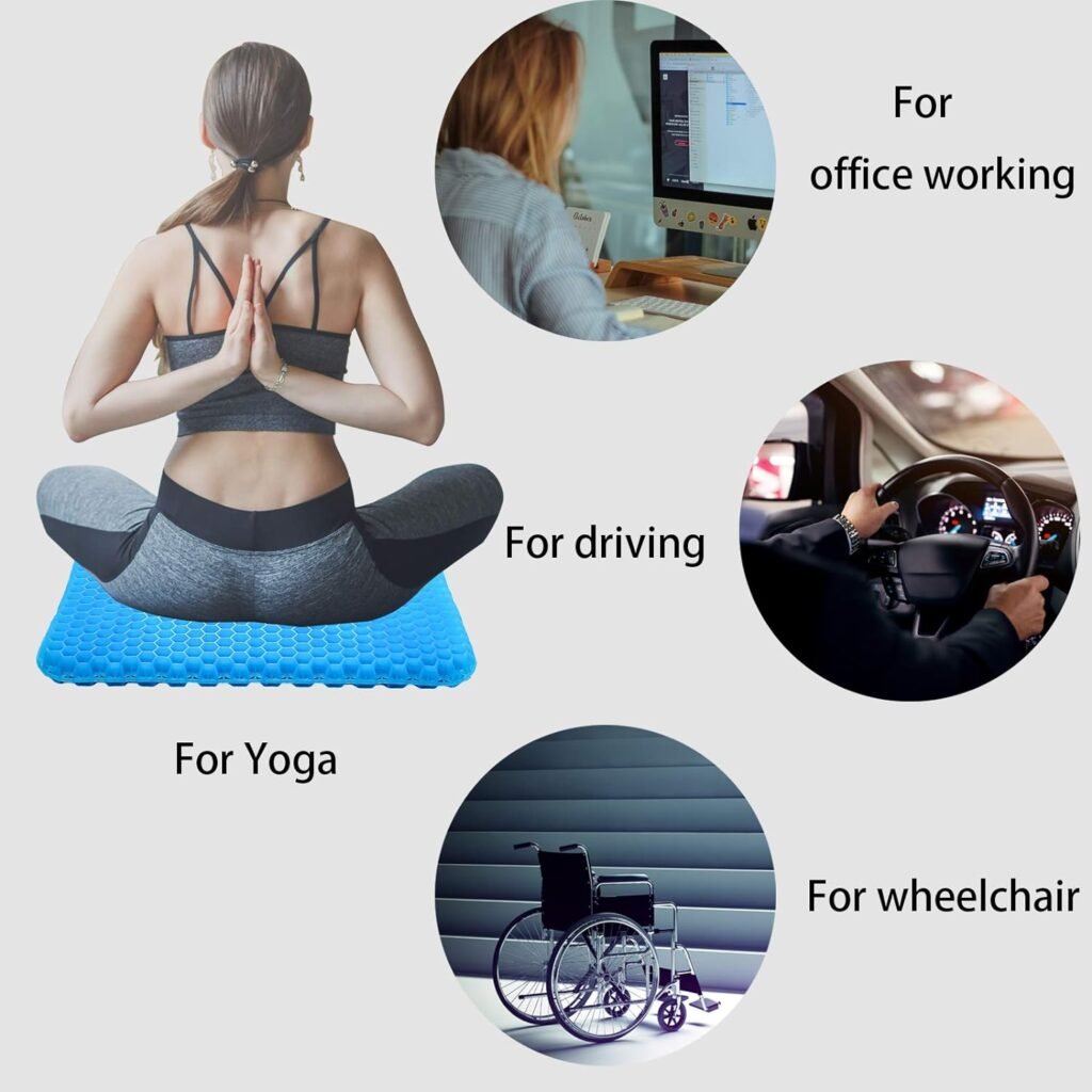 LYUANEC Gel Seat Cushion 2.4 Inch Thick, Double Thicken Layer, Relief Tailbone Pressure, Breathable Honeycomb Design Gel Cushion with Washable Non-Slip Cover for Office Chair, Car Seat, Wheelchair