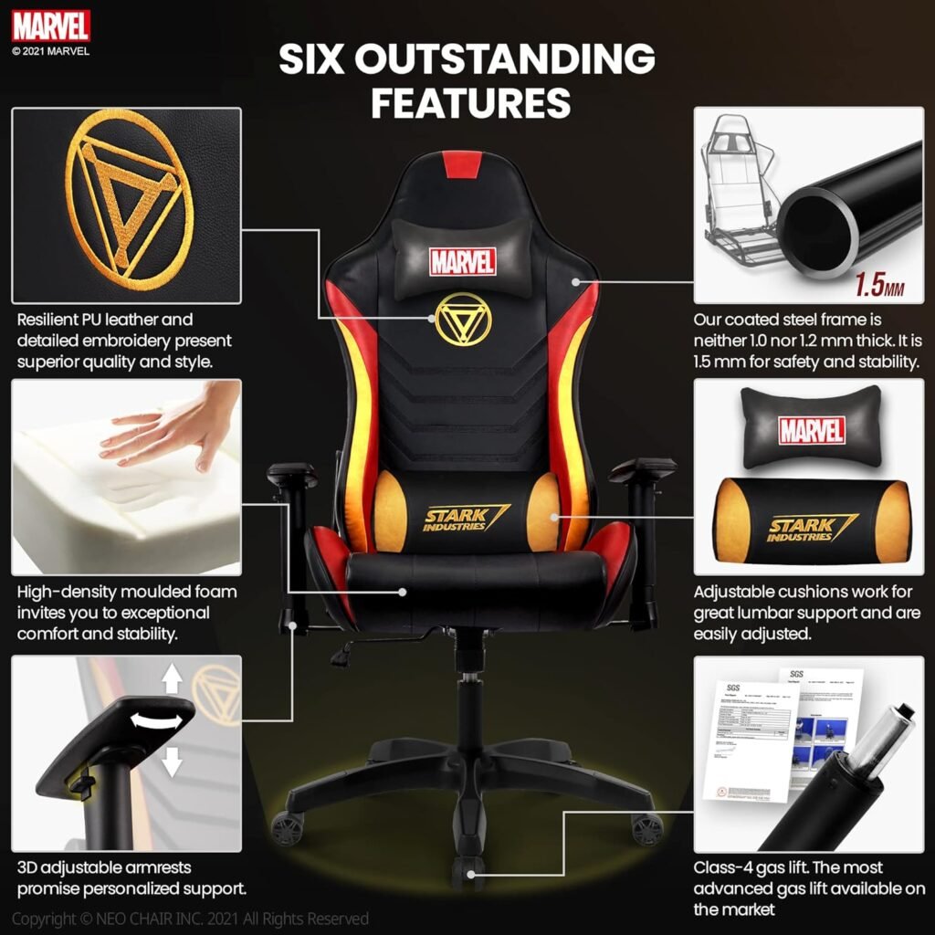 Marvel Avengers Gaming Chair Desk Office Computer Racing Chairs -Adults Gamer Ergonomic Game Reclining High Back Support Racer Leather (Iron Man)