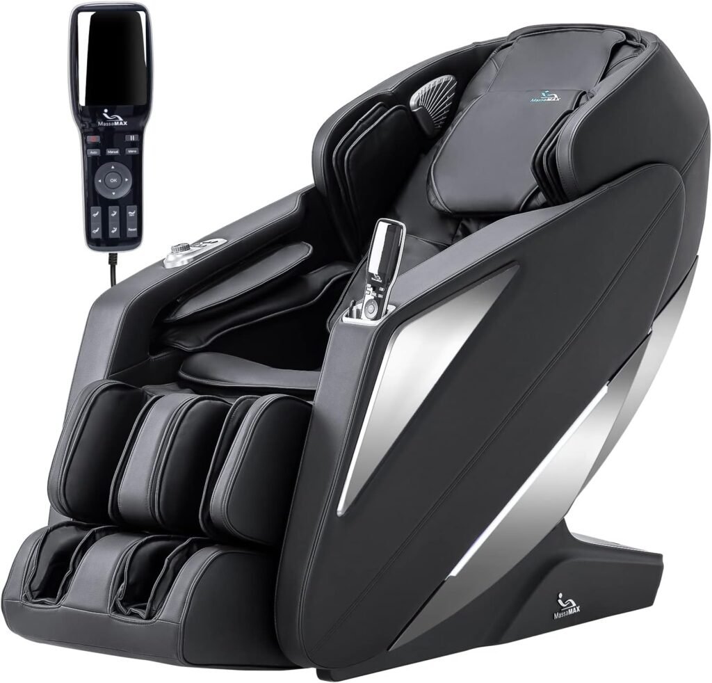 MassaMAX 2023 Massage Chair, Full Body Zero Gravity SL Track Recliner with Yoga Stretch, Voice Control, Heating, Airbags, Foot Massage (321-Black)