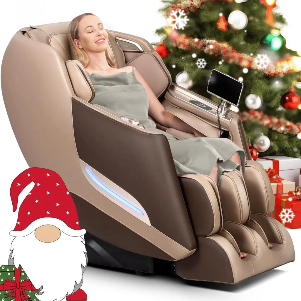 Mazzup Massage Chair Full Body: Full Body Massage Chair with Wireless Charging, Bluetooth, Airbag, Foot Roller, Zero Gravity SL Track 3D Massage Chair MU412 (Brown)