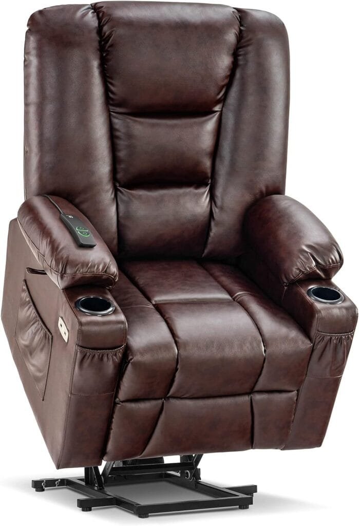 MCombo Large Power Lift Recliner Chair with Massage and Heat for Big and Tall Elderly People, Faux Leather 7539 (Large, Dark Brown)