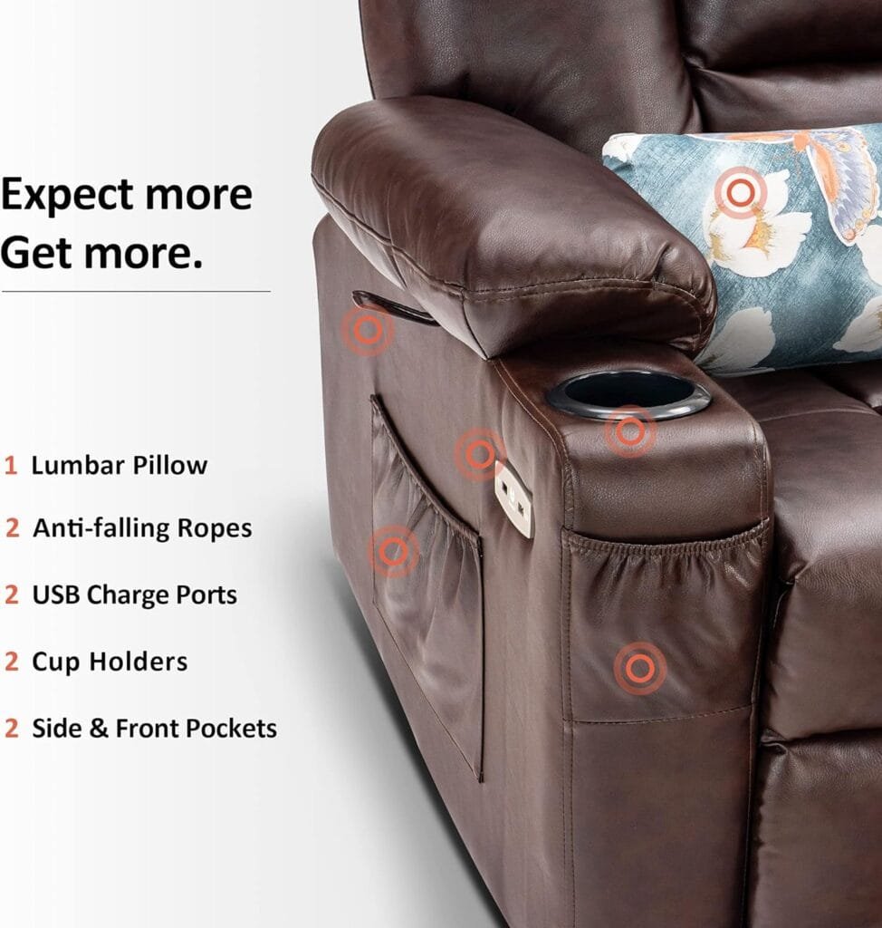 MCombo Large Power Lift Recliner Chair with Massage and Heat for Big and Tall Elderly People, Faux Leather 7539 (Large, Dark Brown)