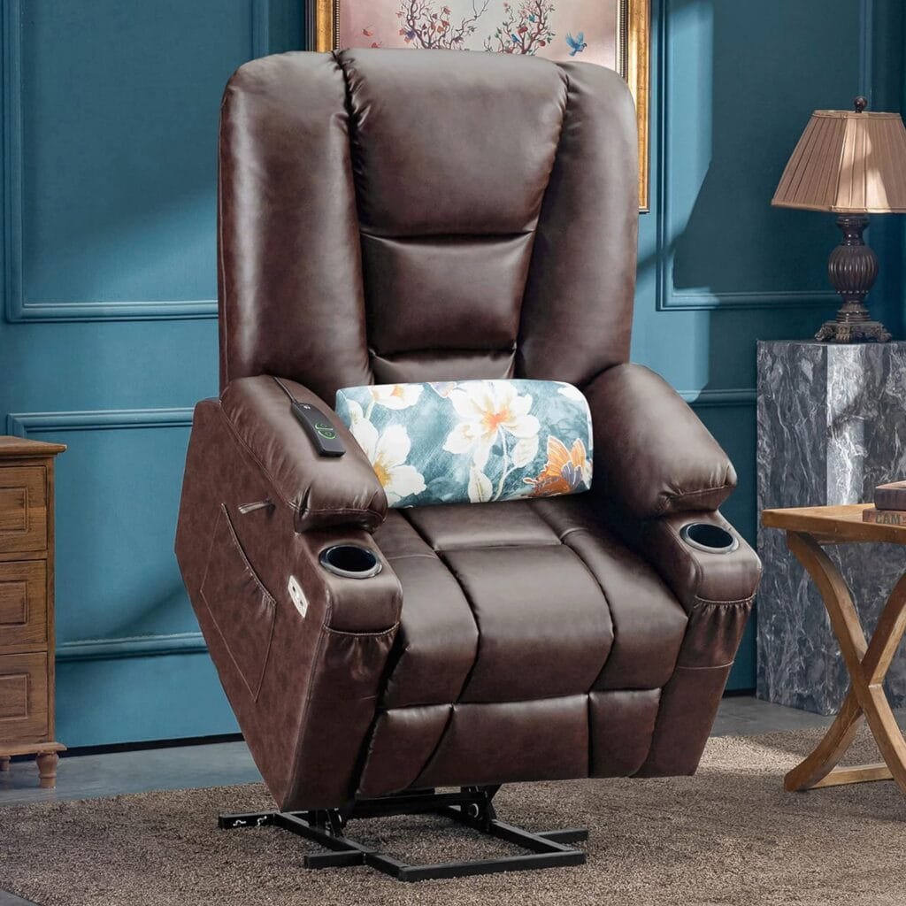 MCombo Large Power Lift Recliner Chair with Massage and Heat for Big and Tall Elderly People, Faux Leather 7539 (Large, Dark Brown)