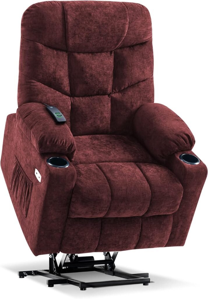 MCombo Power Lift Recliner Chair for Elderly People, 3 Positions, 2 Side Pockets and Cup Holders, USB Ports, Fabric 7286 (Burgundy)