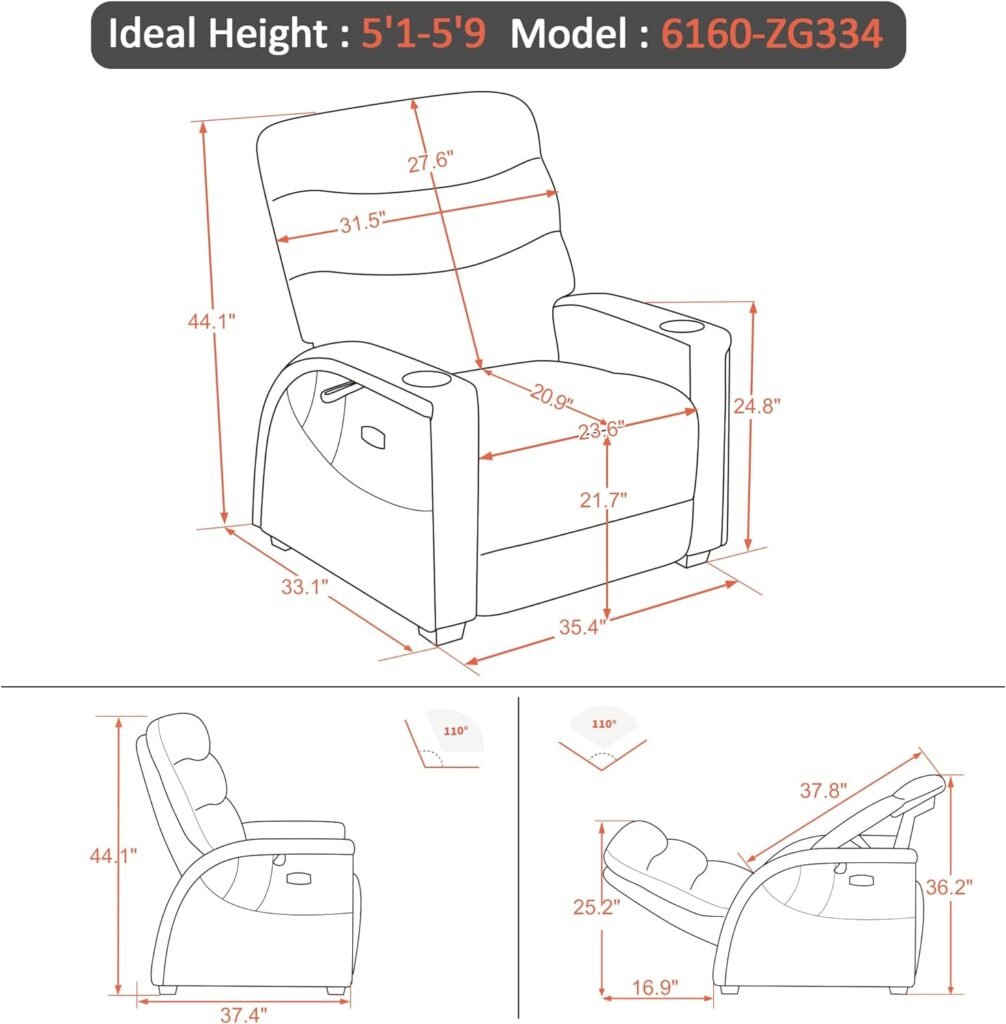 MCombo Power Zero Gravity Recliner Chair with Adjustable Headrest for Living Room, Fabric ZG334 (Medium, Mocha Brown)