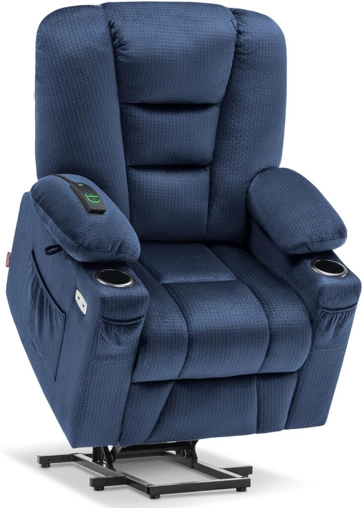 MCombo Small Power Lift Recliner Chair with Massage and Heat for Short People, Fabric 7569 (Small-Regular, Navy Blue)