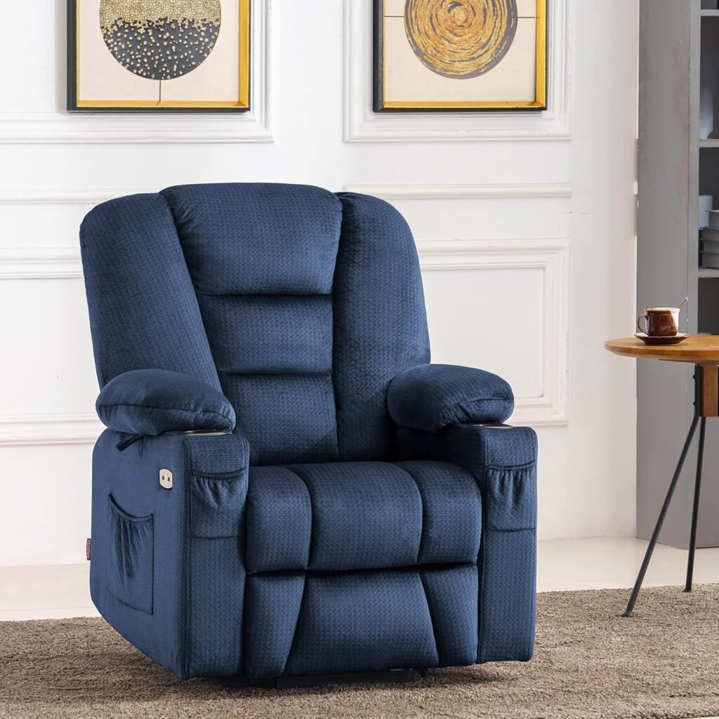 MCombo Small Power Lift Recliner Chair with Massage and Heat for Short People, Fabric 7569 (Small-Regular, Navy Blue)