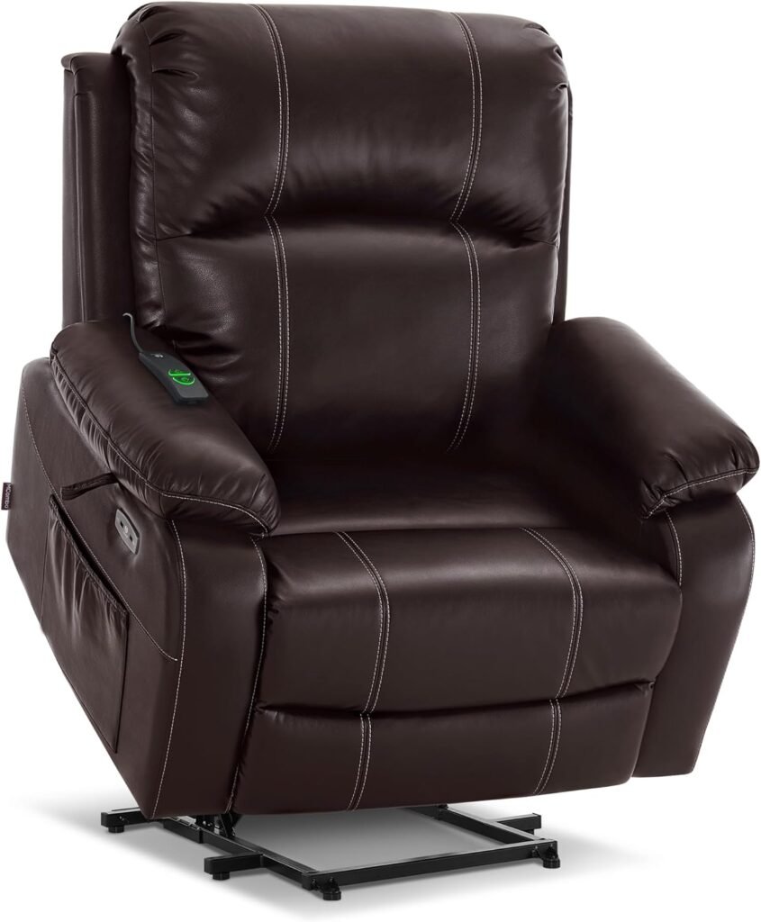 MCombo Small-Wide Power Lift Recliner Chair with Massage and Heat for Short People, Faux Leather R7410 (Dark Brown, Wide)