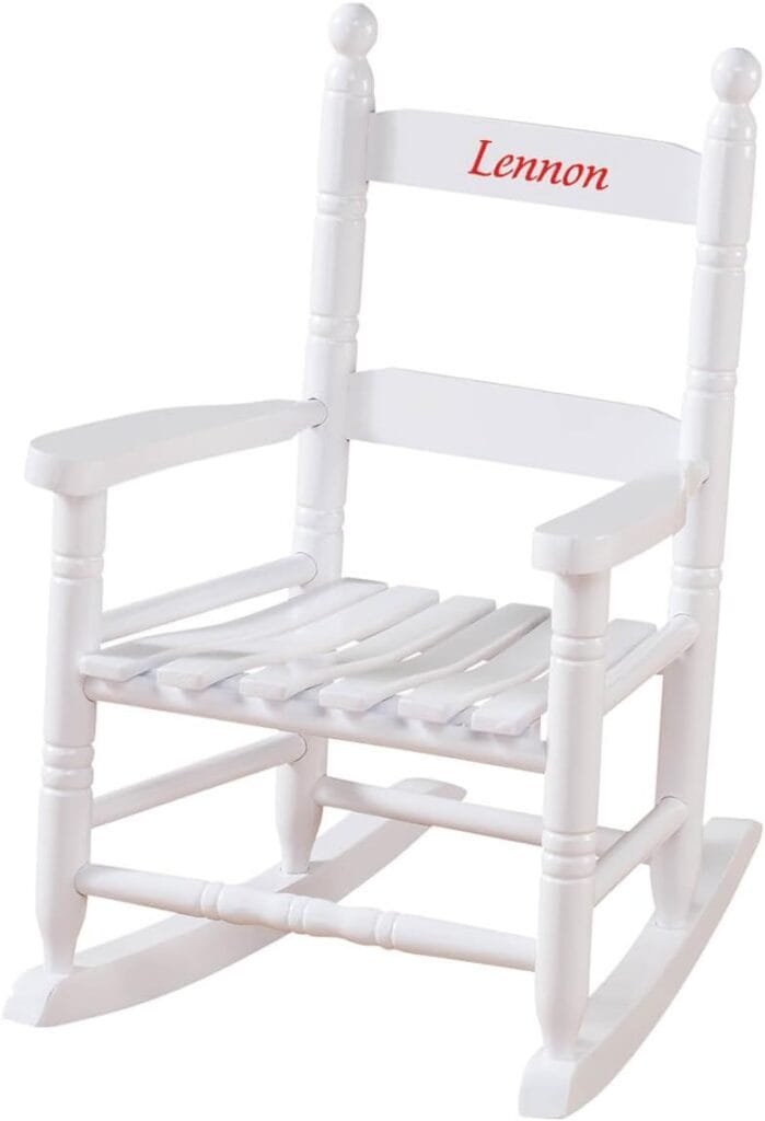 Miles Kimball Personalized Childrens Rocking Chair, Features Classic Rocker Design and Hardwood Construction, White Finish with Red Font