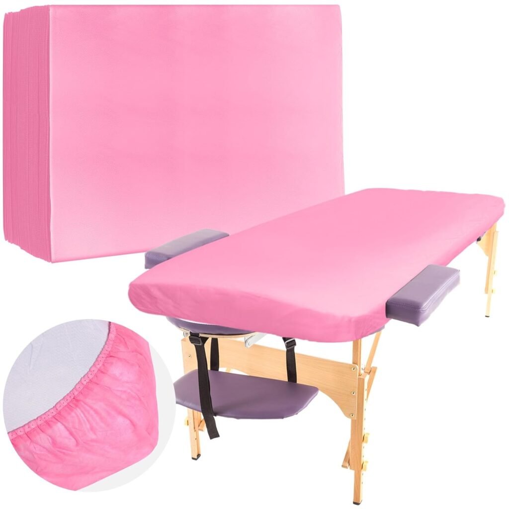 Mixweer 30 Pcs Fitted Massage Table Sheets Soft Non Woven Spa Bed Cover Disposable Bed Sheets Breathable Massage Table Protective Cover 39 x 87 for Beauty Salon Facial Body Skincare (Pink)