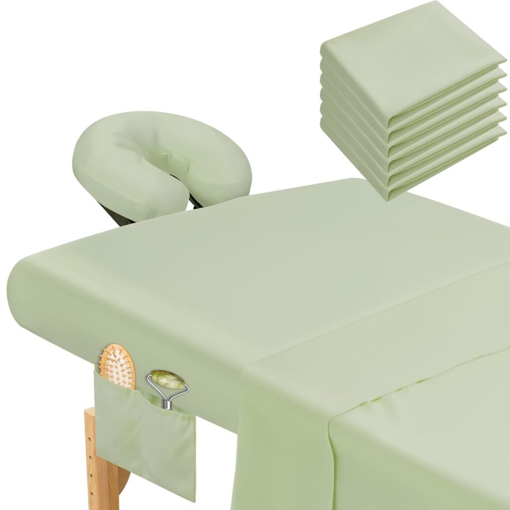 Mixweer 9Pcs 3Set Massage Table Sheets Set Include Massage Bed Sheets Massage Bed Cover Massage Face Rest Cover Spa Bed Cover Washable Massage Fitted Sheet for Beauty Salon Spa Hair Salon (Green)