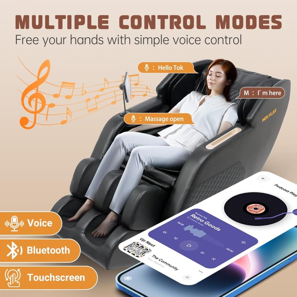 Molylex 2023 Massage Chair Recliner, Zero Gravity Full Body Massage Chair with Airbags, Heating, Bluetooth Speaker and Foot Rollers (Black)