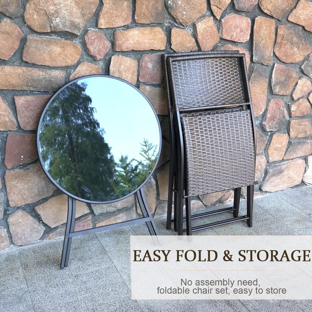 NATURAL EXPRESSIONS 3 Pieces Outdoor Patio Bistro Set, Wicker Patio Furniture Sets with Folding Patio Round Table and Chairs for Garden, Backyard,Balcony, Porch