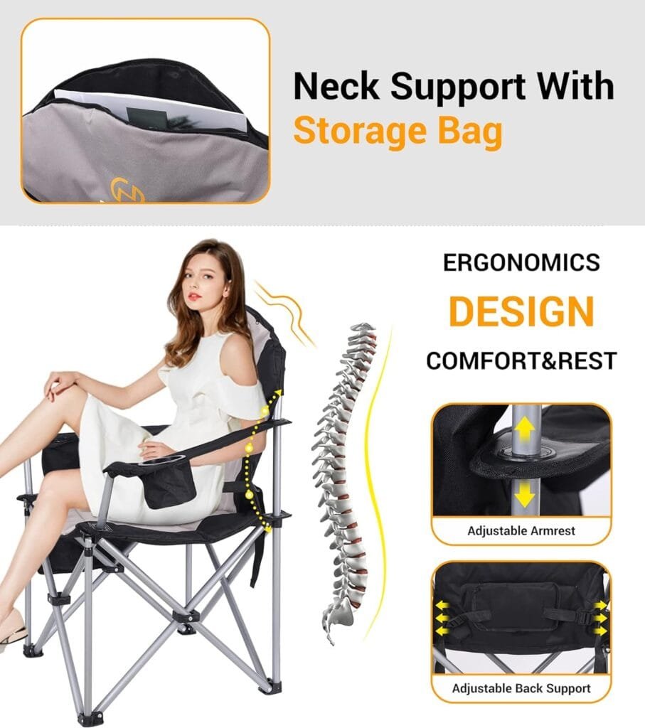 Nice C Outdoor Heated Chair, Heated Camping Chair, Folding Chair, Beach Chair, WideThick Padding, Heavy Duty Cooler, Carry Bag, Cupholder  Side Pockets, 10000mAh Power Bank Included (2 Pack)