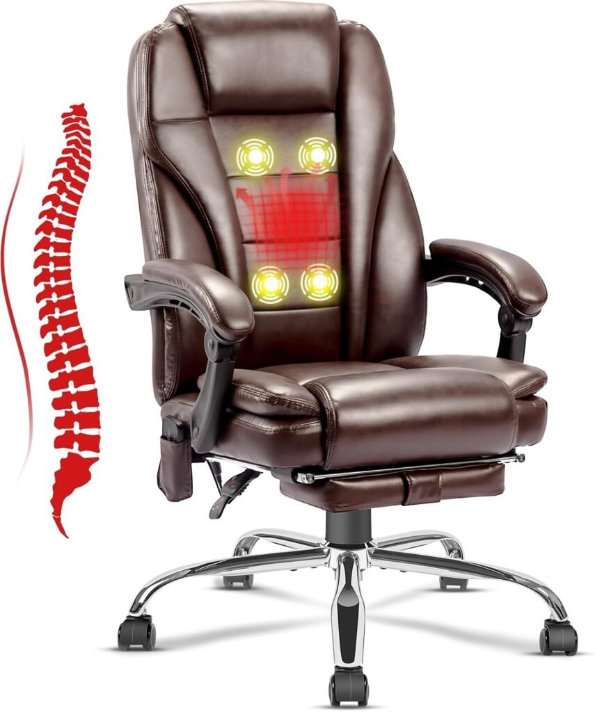 NOBLEMOOD Ergonomic Heated Massage Office Chair Tall and Big Computer Desk Chair Swivel Executive Chairs with Footrest and Lumbar Pillow (Brown)