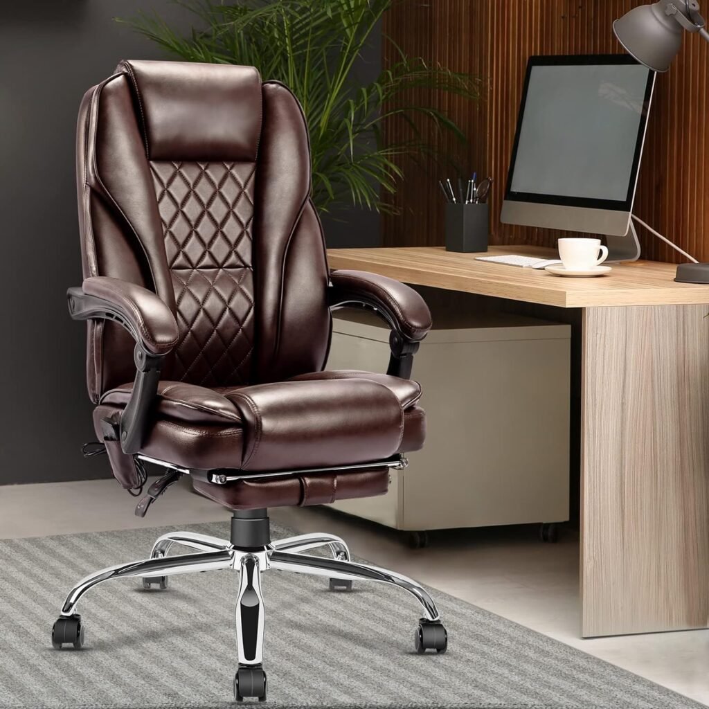 NOBLEMOOD Ergonomic Heated Massage Office Chair Tall and Big Computer Desk Chair Swivel Executive Chairs with Footrest and Lumbar Pillow (Brown)