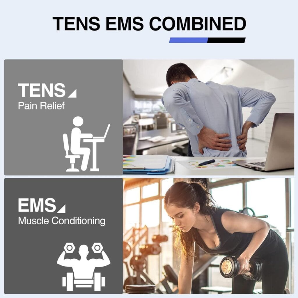 NURSAL TENS EMS Unit Muscle Stimulator for Pain Relief Therapy, Electric 24 Modes Dual Channel TENS Machine Pulse Massager with 12 Pcs Electrode Pads/Continuous Stable Mode/Memory Function