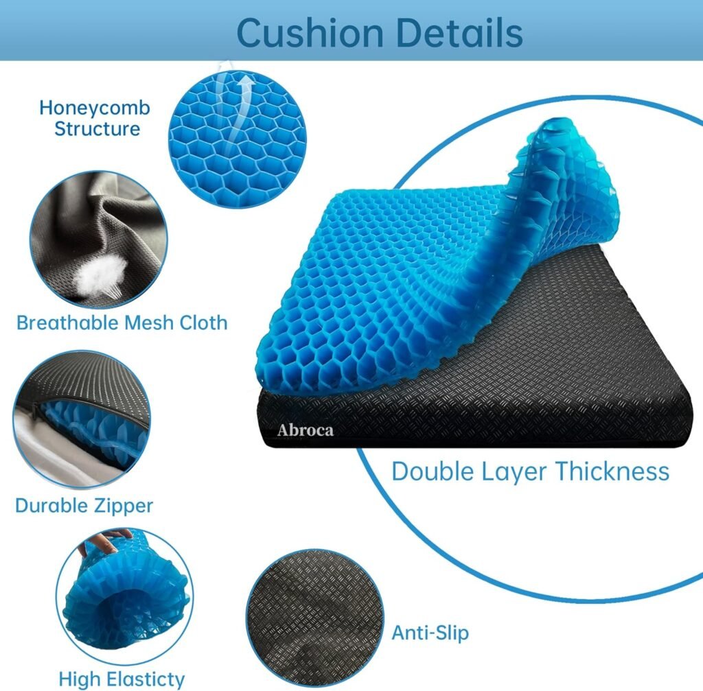 Office Chair Cushions Pads, Seat Cushion for Desk Chair Wheelchair, Gel Seat Cushion for Long Sitting, Car Seat Cushion Cooling Pad, Chair Cushion Pad for Back Sciatica Coccyx Tailbone Pain Relief