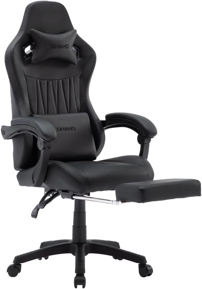 OHAHO Gaming Chair, Office Chair High Back Computer Chair Leather Desk Chair Racing Executive Ergonomic Adjustable Swivel Task Chair with Headrest and Lumbar Support (Black) OHAHO Gaming Chair, Office Chair High Back Computer Chair Leather Desk Chair Racing Executive Ergonomic Adjustable Swivel Task Chair with Headrest and Lumbar Support (Black)