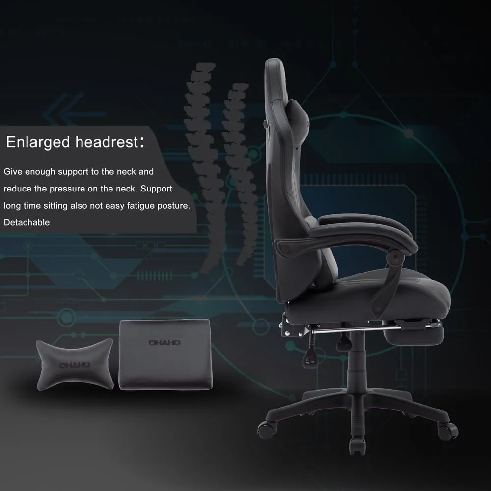 OHAHO Gaming Chair, Office Chair High Back Computer Chair Leather Desk Chair Racing Executive Ergonomic Adjustable Swivel Task Chair with Headrest and Lumbar Support (Black) OHAHO Gaming Chair, Office Chair High Back Computer Chair Leather Desk Chair Racing Executive Ergonomic Adjustable Swivel Task Chair with Headrest and Lumbar Support (Black)