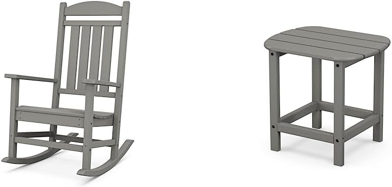 POLYWOOD R100GY Presidential Outdoor Rocking Chair, Slate Grey  SBT18GY South Beach 18 Outdoor Side Table, Slate Grey