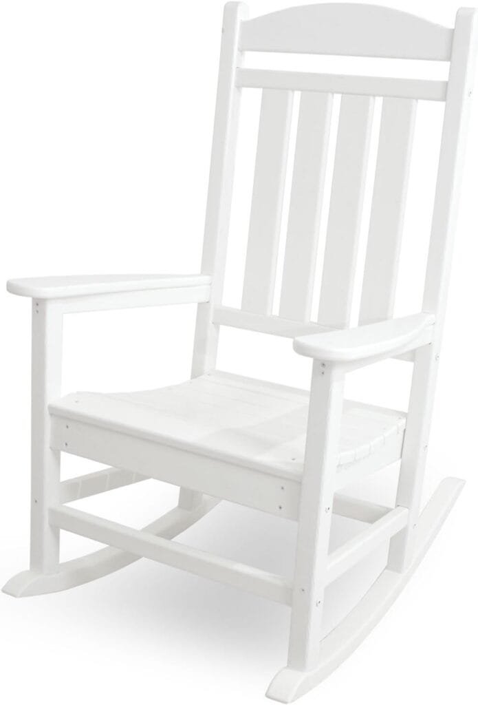 POLYWOOD R100WH Presidential Rocking Chair, White  RST18WH Round 18 Side Table, White