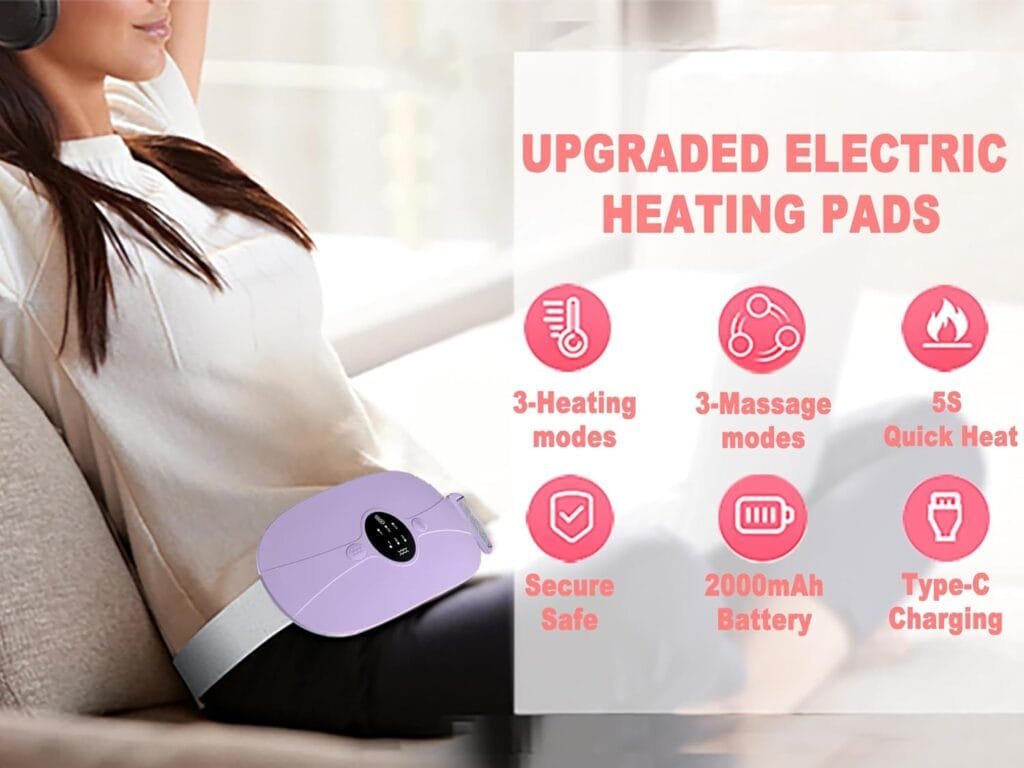 Portable Cordless Heating Pad, Heating Pad, Electric Waist Belt Device, 3-Speed Vibration 3-Speed Heat Levels, Portable Electric Fast Heating Belly Wrap Belt for Women and Girl (Light Purple)