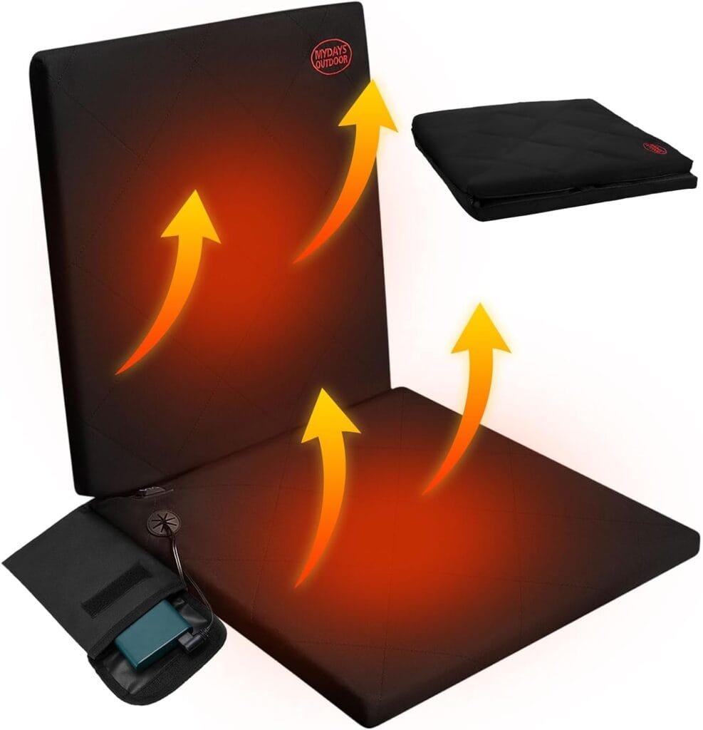 Portable Heated Seat Cushion Heated Stadium Seats Heated Camping Seats Outdoor Heated Seat Cushion with Back Support and 3 Level Heating Winter Heated Seat Cover for Outdoors Picnic, No Power Bank
