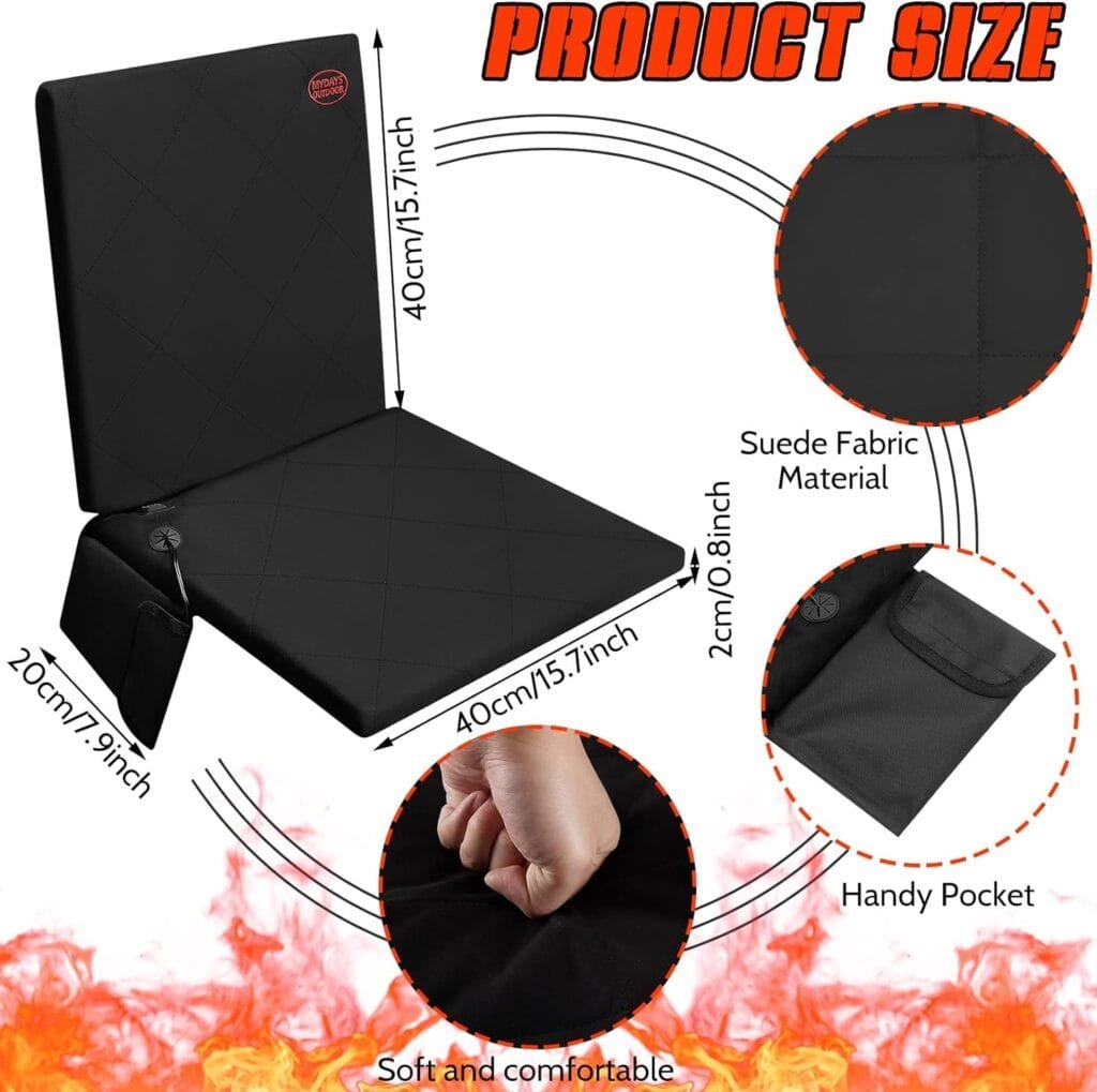 Portable Heated Seat Cushion Heated Stadium Seats Heated Camping Seats Outdoor Heated Seat Cushion with Back Support and 3 Level Heating Winter Heated Seat Cover for Outdoors Picnic, No Power Bank