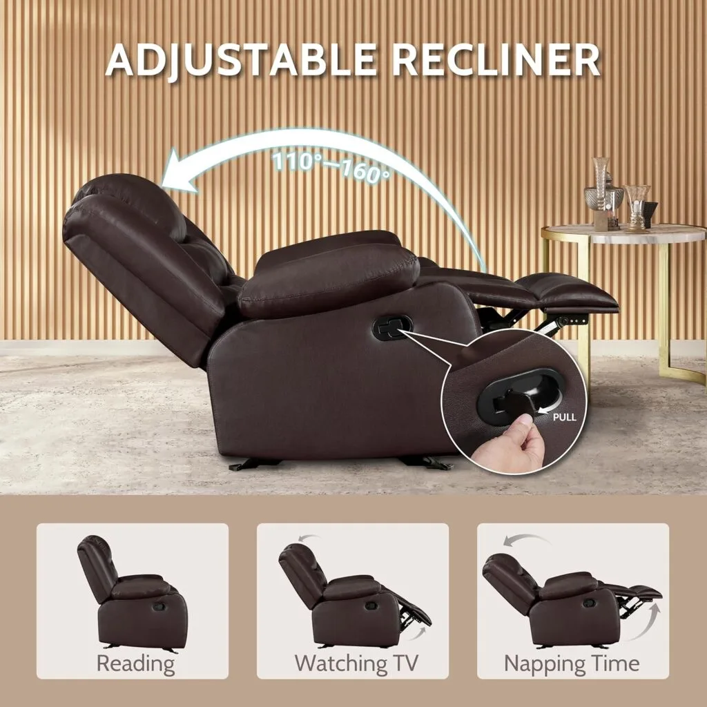 PrimeZone Oversized Rocker Recliner Chair - Comfy Wide Lazy Boy Recliner Chair with Overstuffed Armrest, Faux Leather Manual Reclining Chair for Living Room, Bedroom, Home Theater Seating, Brown PrimeZone Oversized Rocker Recliner Chair - Comfy Wide Lazy Boy Recliner Chair with Overstuffed Armrest, Faux Leather Manual Reclining Chair for Living Room, Bedroom, Home Theater Seating, Brown