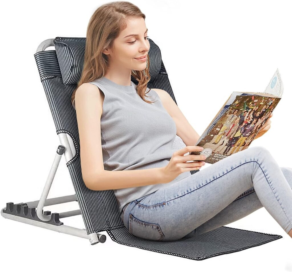 QNLONG Bed-Backrest for Sitting Up in Bed for Adults,Adjustable Floor-Chair for Reading-with Pillow Patient Care Bed Chair for Sitting Up in Bed Foldable Breathable Fabric 7- Gears Adjustable.