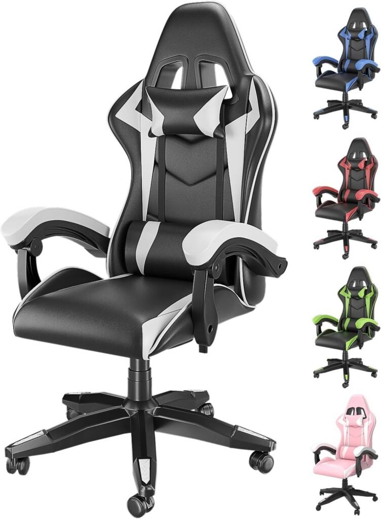 Racingreat Gaming Chair Computer Chair Reclining High Back PU Leather Office Chair with Headrest and Lumbar Support Height Adjustable Swivel Rolling Video Game Chairs Ergonomic Racing Chair (Black)