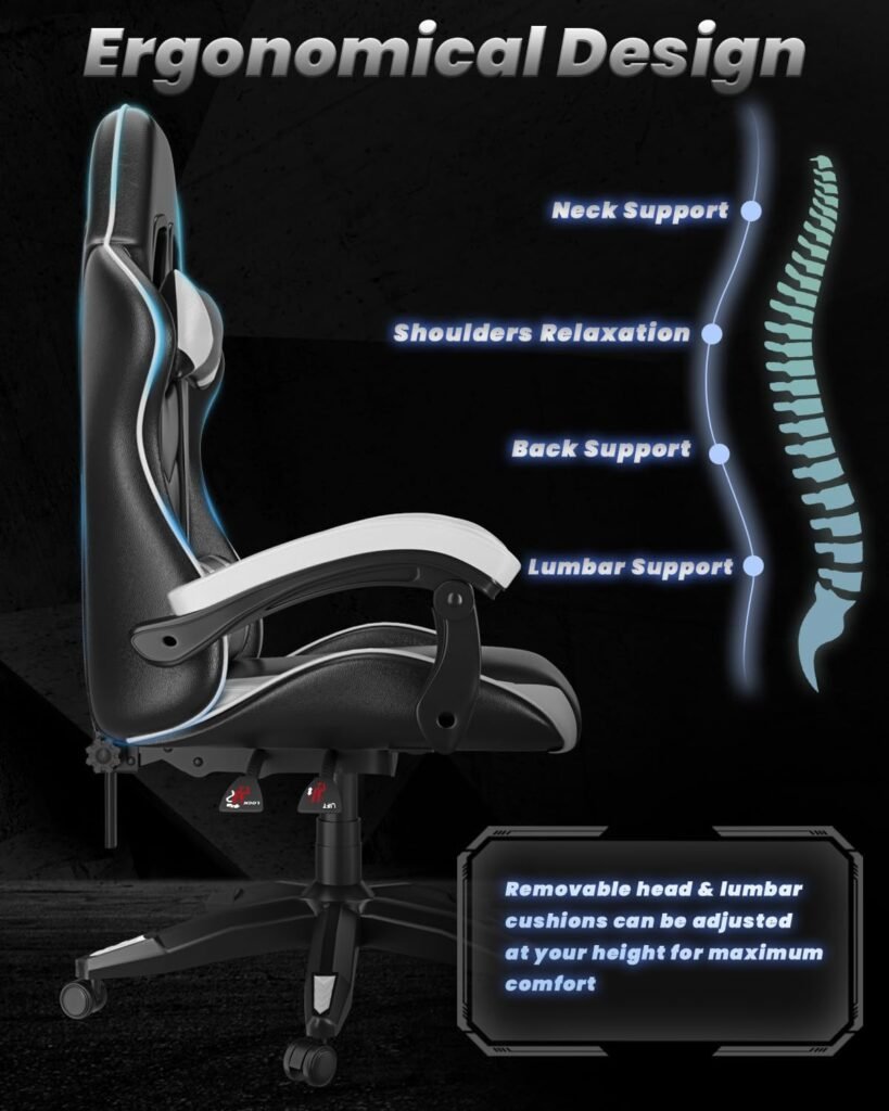 Racingreat Gaming Chair Computer Chair Reclining High Back PU Leather Office Chair with Headrest and Lumbar Support Height Adjustable Swivel Rolling Video Game Chairs Ergonomic Racing Chair (Black)