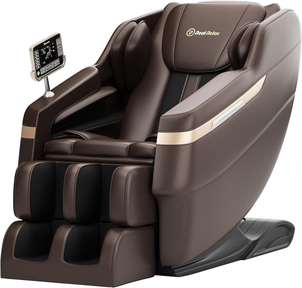 Real Relax 2023 New Massage Chair, Full Body Massage Chair, Zero Gravity Recliner with LCD Touch Screen, 6 Auto Modes, Shiatsu Massage Rollers, Heater, Bluetooth, Fully Assembled, Brown