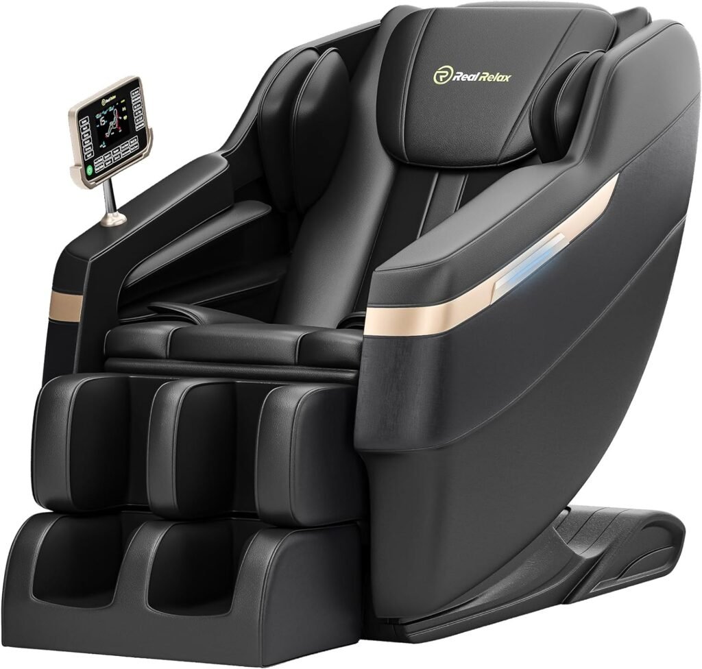 Real Relax Fully Assembled Massage Chair, Full Body Shiatsu Massage  Zero Gravity Recliner, LCD Touch Screen, Foot Massage, Waist Heating and Bluetooth Speaker, Black