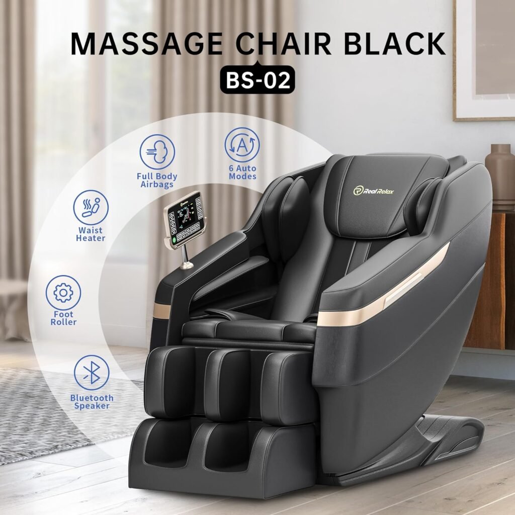 Real Relax Fully Assembled Massage Chair, Full Body Shiatsu Massage  Zero Gravity Recliner, LCD Touch Screen, Foot Massage, Waist Heating and Bluetooth Speaker, Black