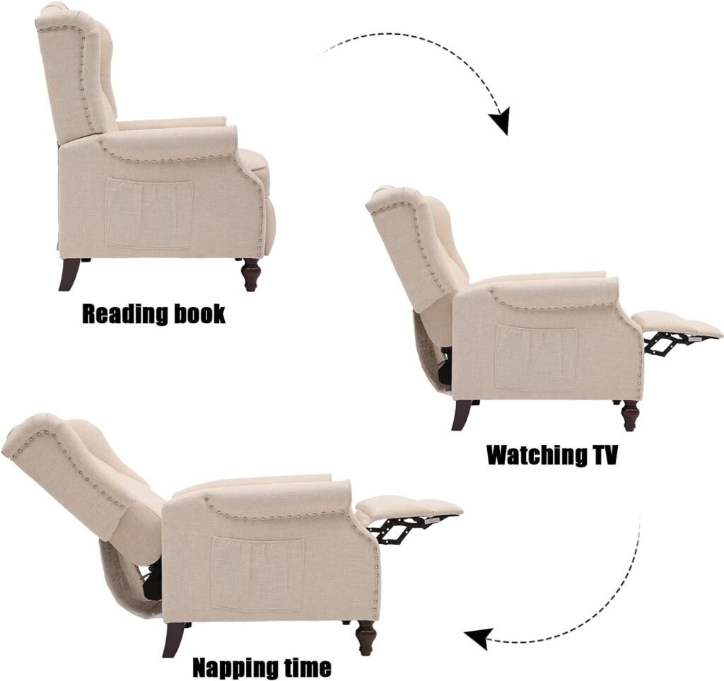 Recliner Chair Wingback with Massage and Heat Tufted Reclining Accent Chairs for Living Room, Reading Chairs Bedroom for Adults with Arm (Beige)
